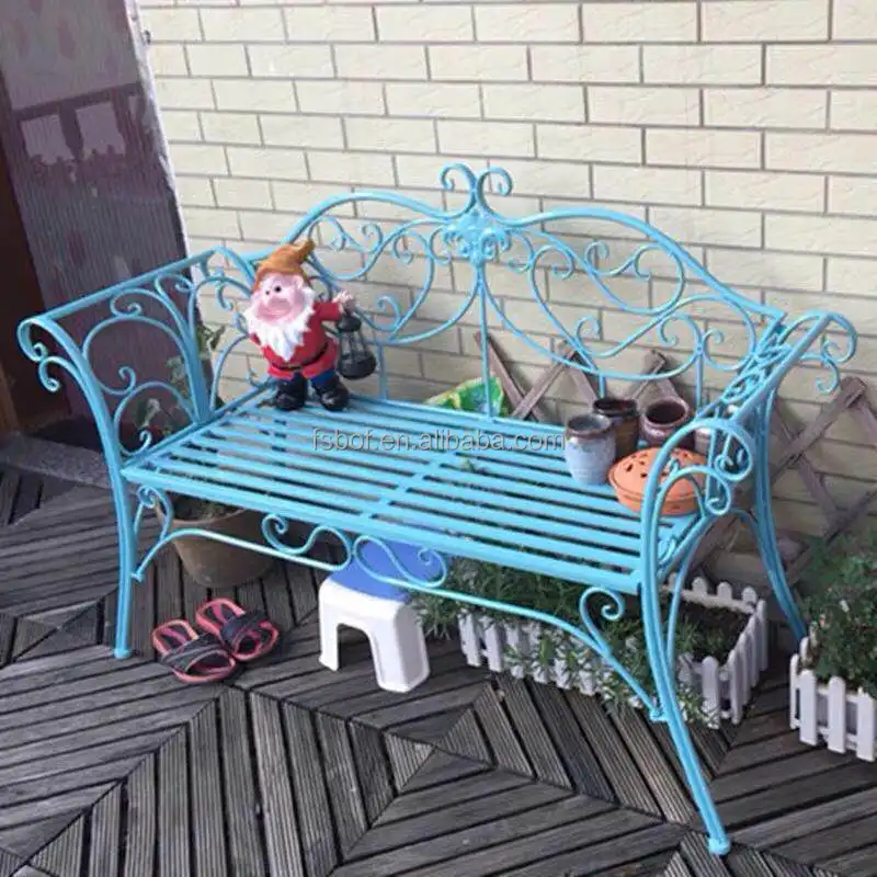 Morden novo design mobiliário ao ar livre bancos de jardim ferro forjado sofá longo varanda cadeira dupla assento