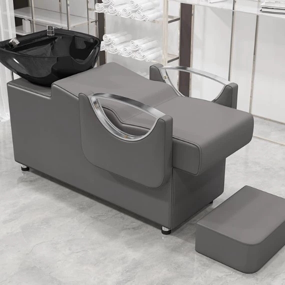 Grey + silver handrails + black basin