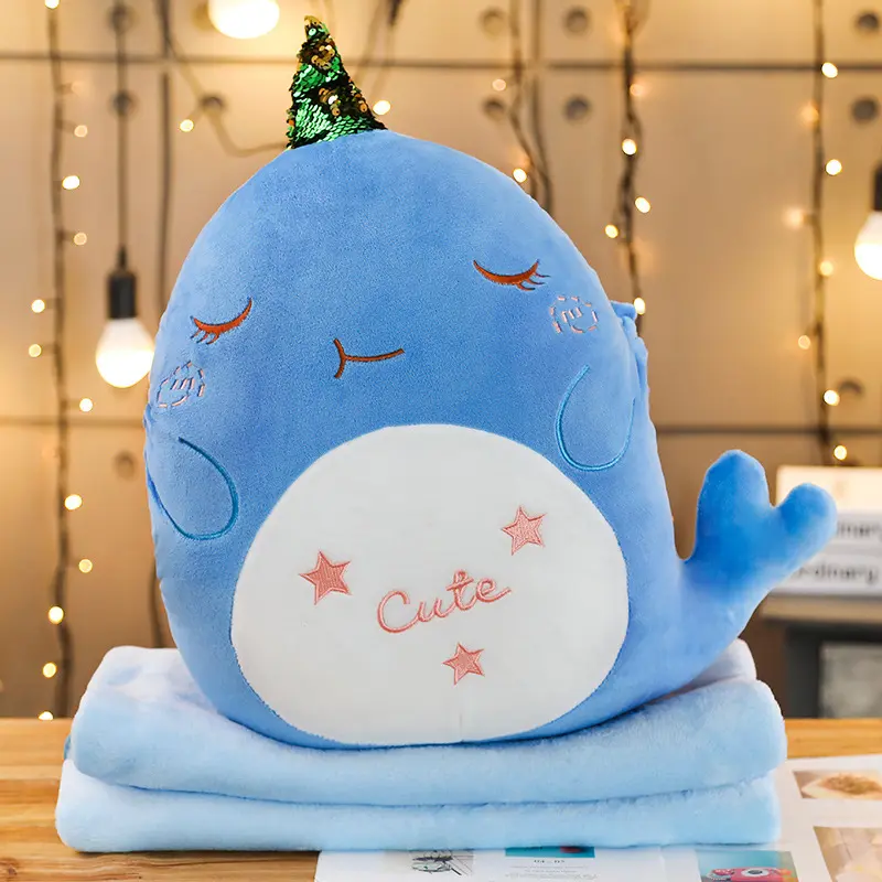 Custom Baby Blue Whale Pillow Ocean Fish Plush Toy Stuffed Animals Plush Whale
