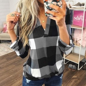 2025 באיכות גבוהה Plaid pullover שרוול ארוך חולצה נשים חולצת צבע רופף מזדמנים בלוק חולצה חולצה חולצות נשים