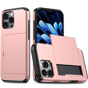 新款纯色手机壳IP16/15滑盖卡座外壳防震防摔钱包手机后盖 - Product Image 1