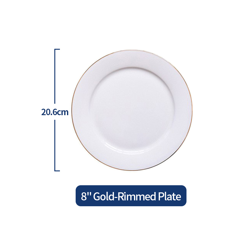 White 8 inch gold edged plate