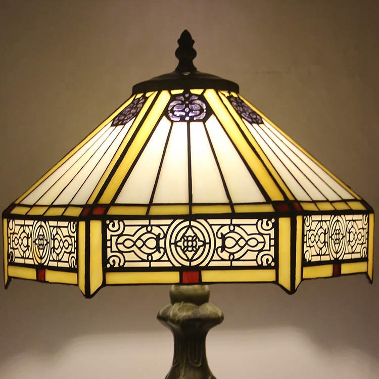 LongHuiJing Yellow Luxury Tiffany Style desk Lamp Handcrafted table Lamps Stained Glass lampshade light custom made