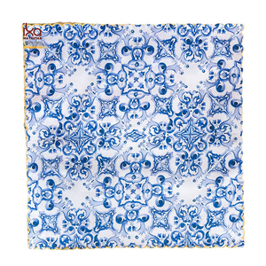 蓝色奢华图案印花编织方形刺绣扇贝棉餐垫防滑桌垫 - Product Image 1