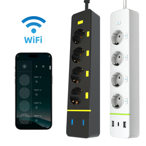 智能电源板欧盟Wifi多插座，带电涌保护定时4插座3 USB C型端口智能扩展插座 - Product Image 1