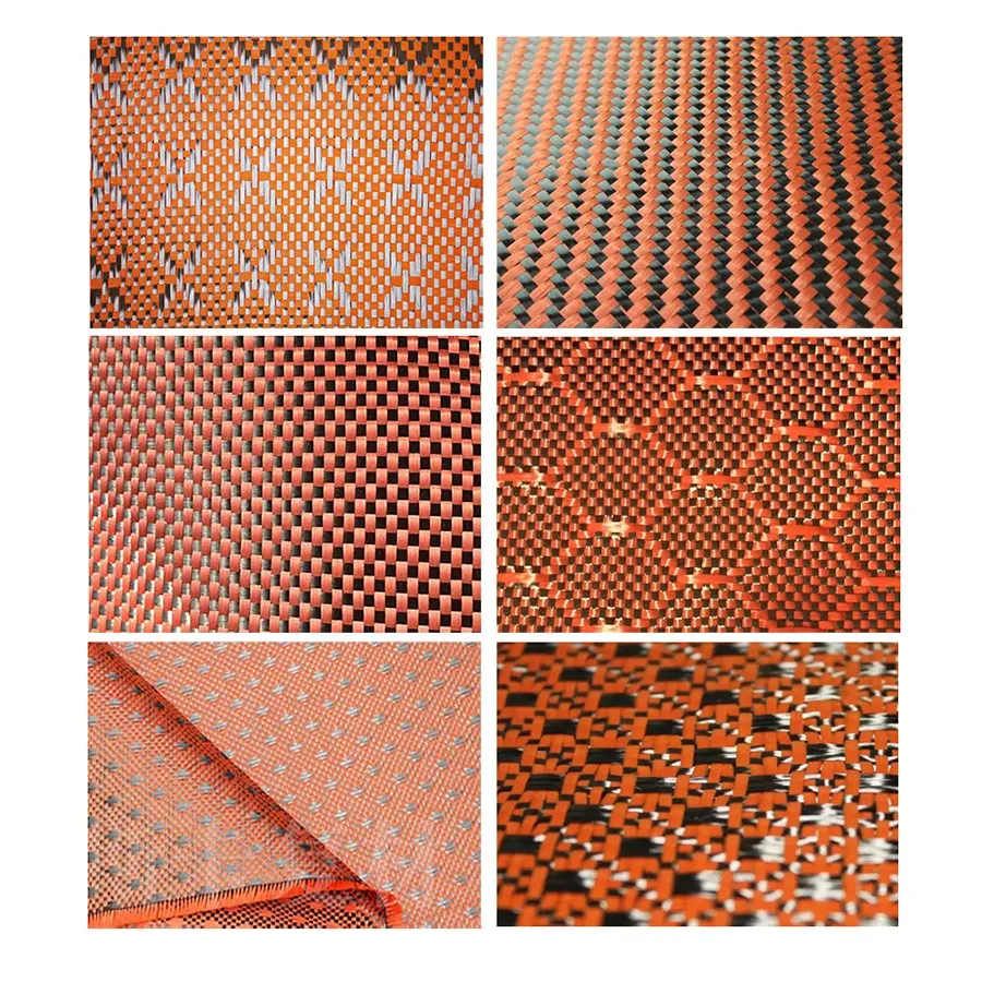 Tessuto jacquard in tessuto ibrido in fibra di carbonio aramidico arancione