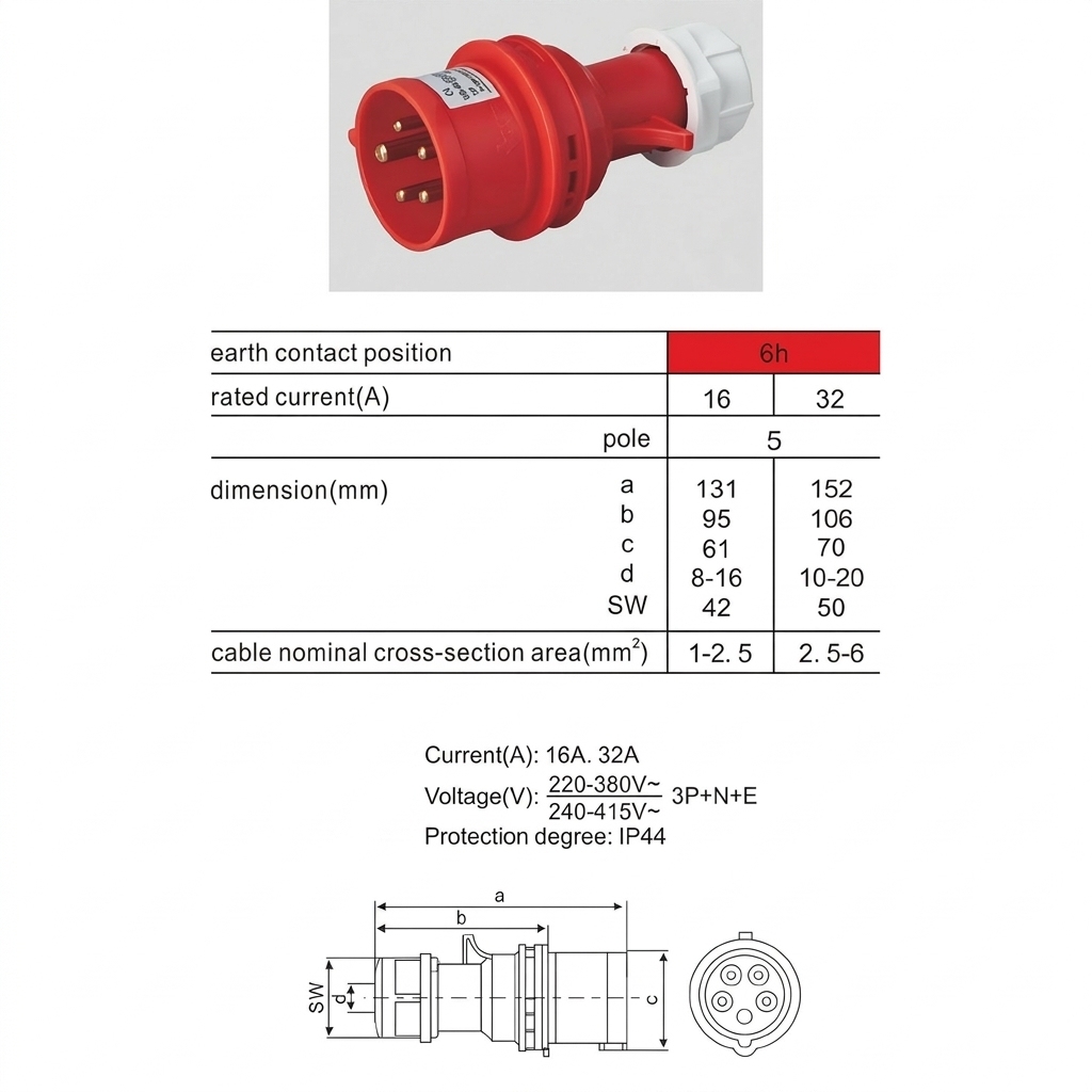 Second Five pole 16A/32A plug LK-015 LK-025