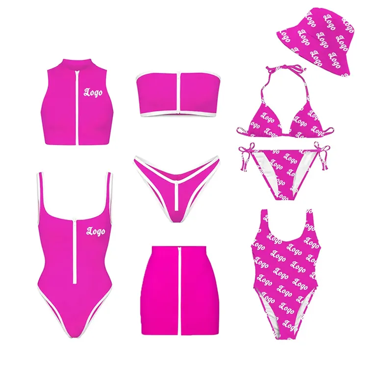 Bikini de neopreno de dos piezas para mujer, traje de baño de cintura alta con logo personalizado