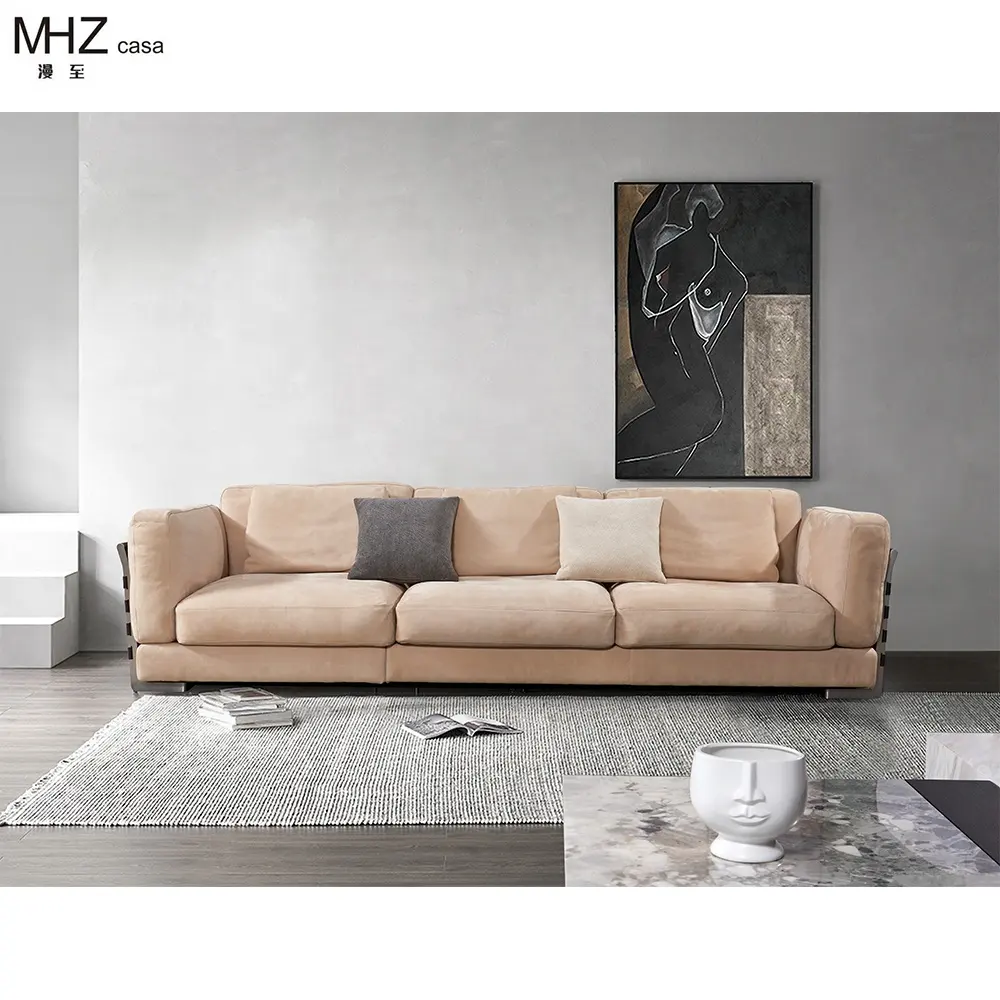 MHZ casa İtalyan tasarımcı yüksek dereceli kafa katman dana kanepe Minimalist tarzı oturma odası mat deri mobilya