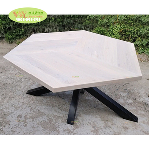 轻型拉丝重白漆橡木六角茶几金属蜘蛛桌腿六角橡木餐桌 - Product Image 1