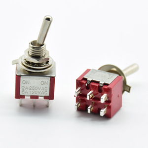 Interruttore a levetta rosso Mini MTS-202 acceso/su DPDT chiusura 2A 250VAC / 5A 120VAC 6 perni con terminale di saldatura impermeabile - Product Image 2