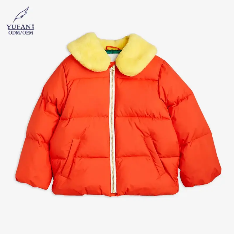 Yufan Custom 2023 Goose Yellow Fur Collar Jacket 90 Goose Down Jacket Laranja Vermelho das Crianças Para Baixo Casaco