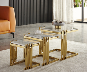 Good Quality <strong>Nesting</strong> Square Side <strong>Table</strong> Set for Living Room 3 PCS Small Marble Coffee <strong>Table</strong> Gold Stainless Steel Frame <strong>End</strong> <strong>Table</strong> - Product Image 3
