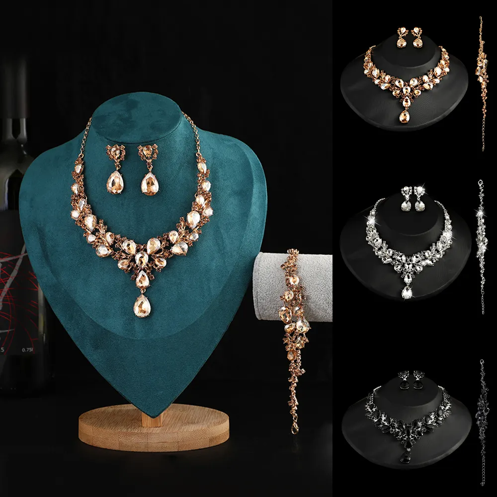 Jachon conjunto de joias para mulheres, conjunto de joias para casamento da noiva, com cristal prateado, de teardrop, brincos pendurados
