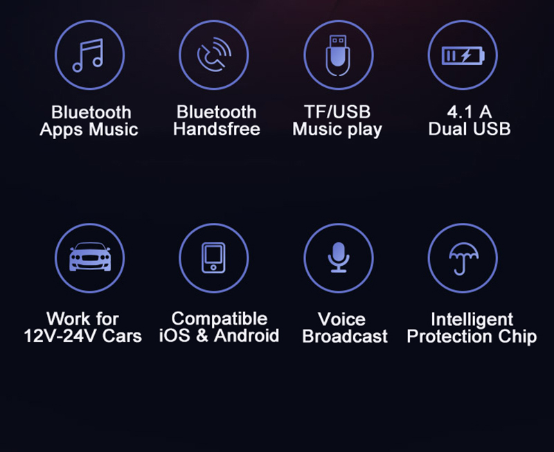 EONLINE In-auto Wireless FM Transmitter Large Screen LED display 3.1A Fast Charging TF U Disk Car Mp3 Player Handsfree Kit