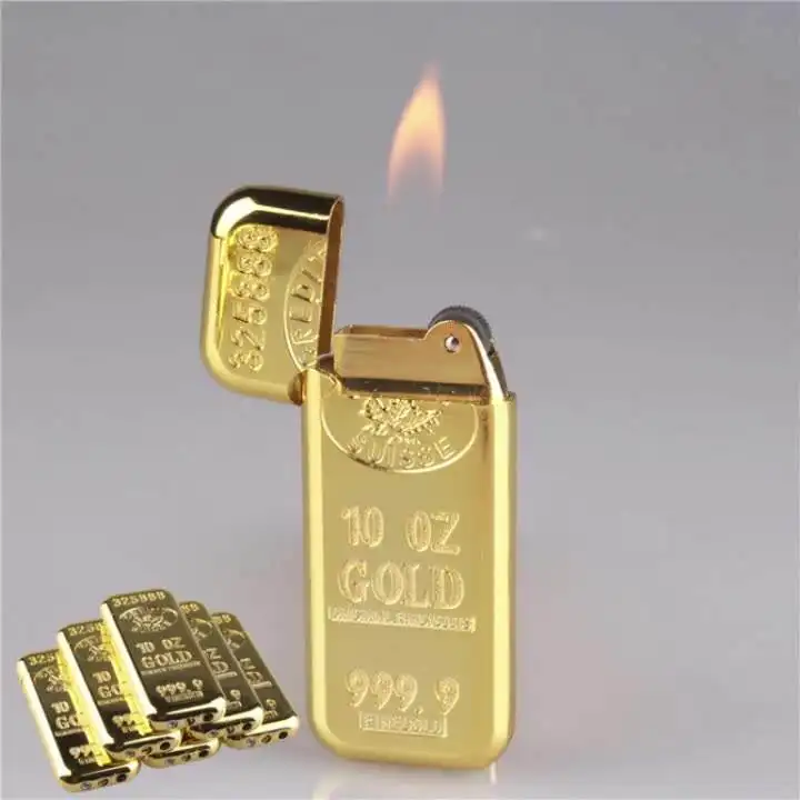 Briquet à gaz rechargeable en métal doré, vente en gros