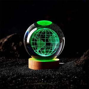 批发霓虹灯夜灯木底加拉喜星卧室灯3D玻璃水晶球造型多种款式可供选择