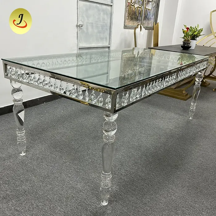 Novo design moderno mesa de jantar claro transparente acrílico retângulo tabela com vidro superior para o evento do casamento