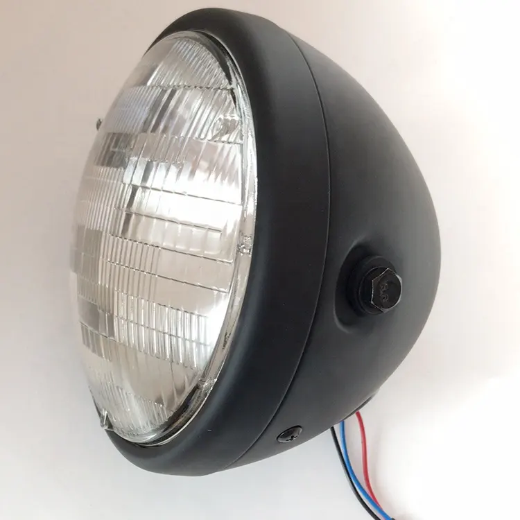 Lampu Depan Sepeda Motor LED 7 Inci, Lampu Depan Sepeda Motor Klasik dengan Wadah Hitam