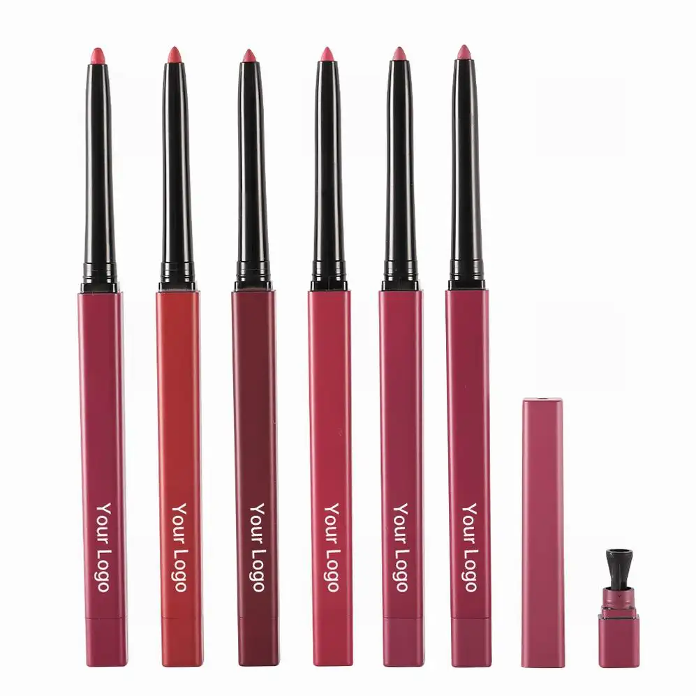 Retrátil Longo Vestindo Vegan Creamy Lápis Lip Liner À Prova D' Água Logotipo Personalizado Vegan Private Label Matte Pink Lip Liner