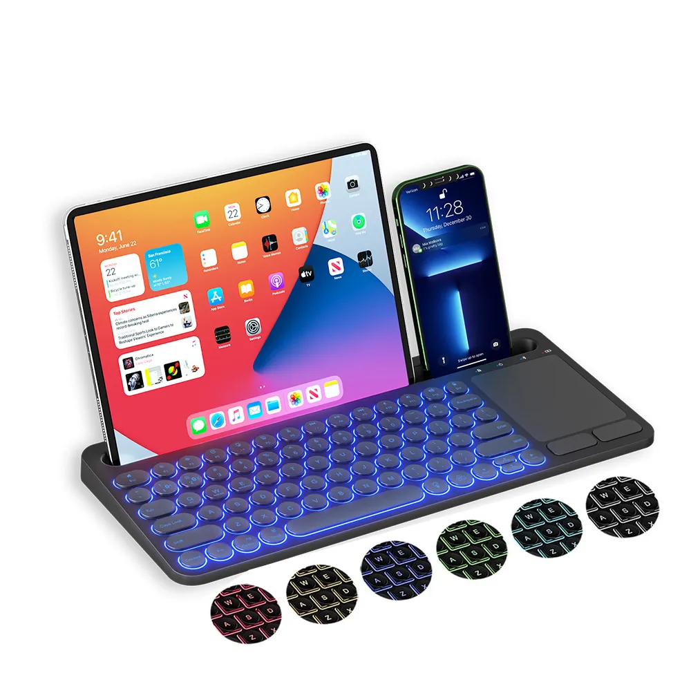 Personalizado Multi dispositivo tablet russo espanhol backlight teclado sem fio bluetooth teclado retroiluminado para ipad tablet telefone inteligente