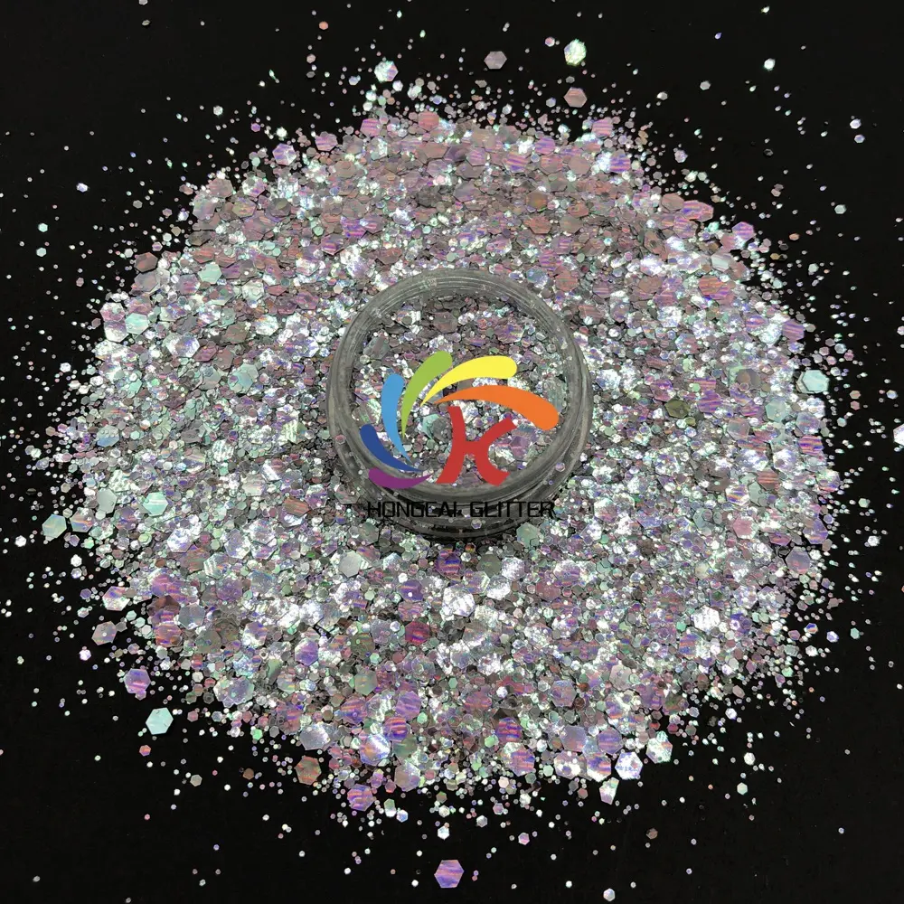 3D holografik bukalemun Polyester Glitter Nail Art karışık renk reçine cam Solvent dayanıklı yıldız çiçek tozlar noel 1kg