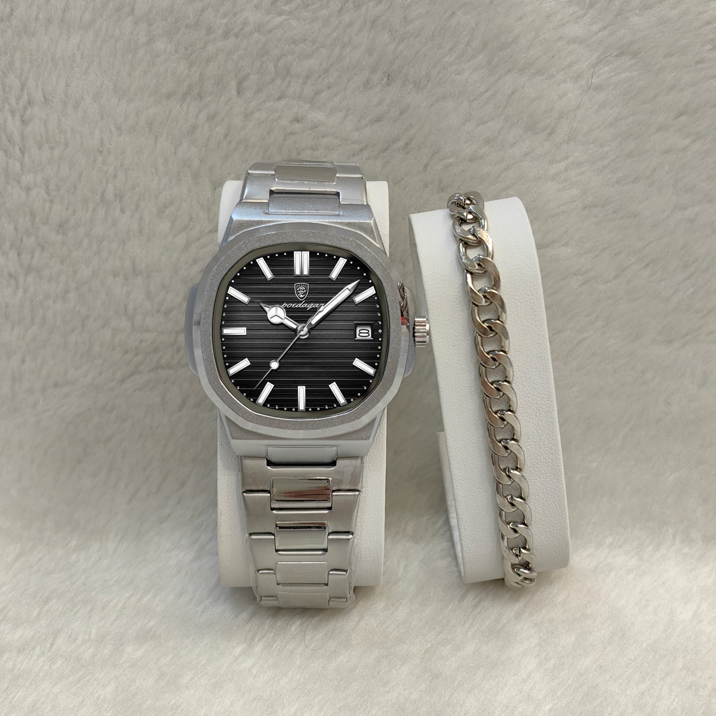 Orologio nero argento + bracciale argento