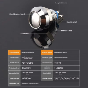 مفتاح زر مؤقت قابل لإعادة الضبط الذاتي/غير قفل ذاتي الضبط برأس عالٍ ليد 8 & IP65 مقاوم للماء نحاسي إلكتروني V 1NO - Product Image 6