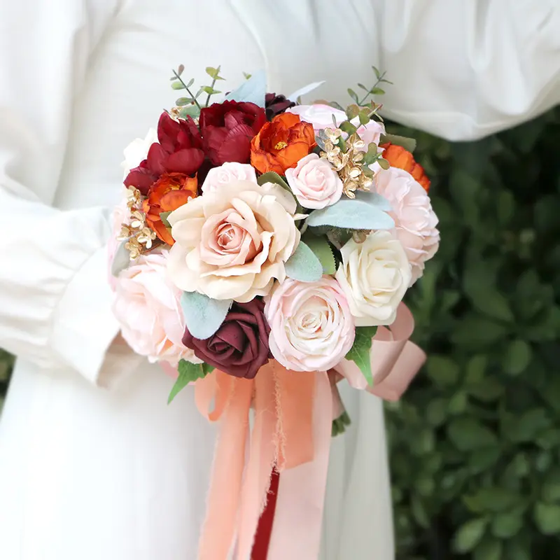 IFG vendita calda Toffee Styles Bouquet da sposa decorazioni artificiali di fiori di nozze
