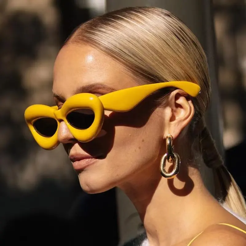 Lunettes de soleil Y2k à lèvres Sexy, couleur bonbon Unique, pour femmes, nouvelle marque de luxe, jaune, bleu dégradé, lunettes de soleil hommes Punk Hip Hop