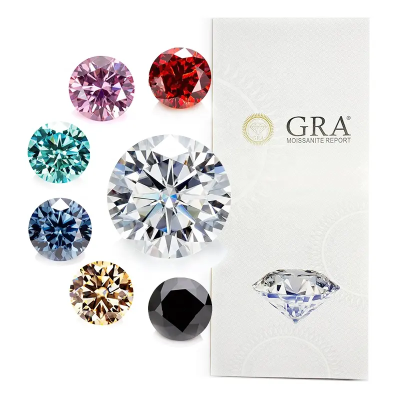 Fabricants vente en gros VVS diamant coupe ronde rose jaune vert rouge bleu couleur lâche Moissanite