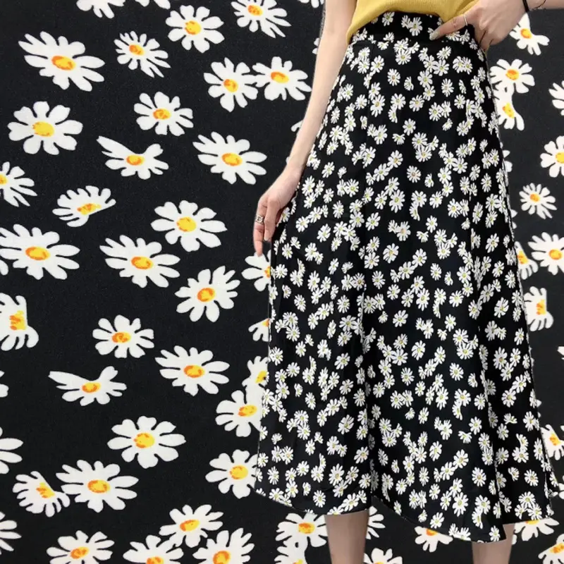 Skirt Print Fabric Fashion Daisy Polyester Chiffon Fashion Clothes Woven Small Daisy Pattern Polyester Digital Printing 75D USA