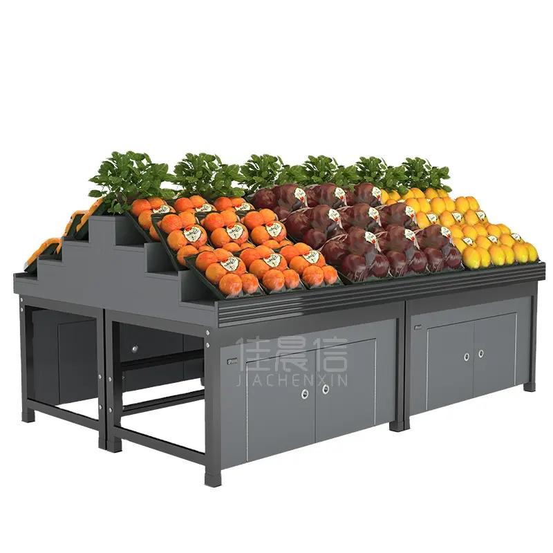 Aganist Support mural simple/double face pour fruits et légumes de supermarché Étagère pour fruits moyens combinaison gratuite présentoir en bois gris