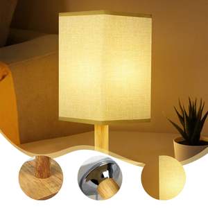 <strong>Wooden</strong> Led Lights for Bedroom Table <strong>Lamp</strong> for Bedroom 3 Way Dimmable Nightstand <strong>Lamp</strong> With Round Flaxen Fabric Shade - Product Image 1