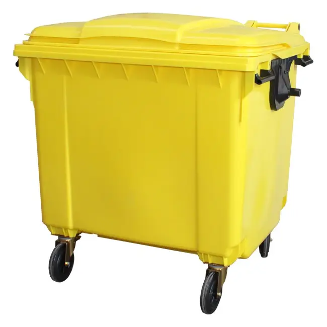 Contenedor de residuos de plástico hdpe, papelera exterior grande con ruedas y tapas, tamaño estándar, 1100l