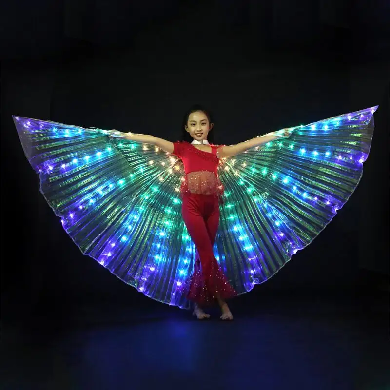 Drop ship best seller kids children LED Belly Dance Wings Girls Colorful Butterfly Wings with Telescopic Stick