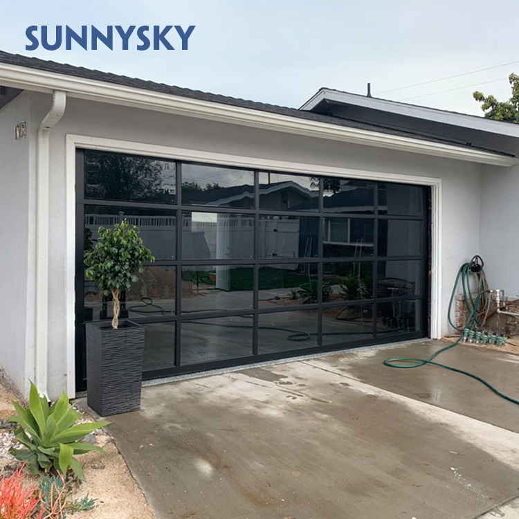 Customized glass panel aluminum frame insulated clear glass garage door