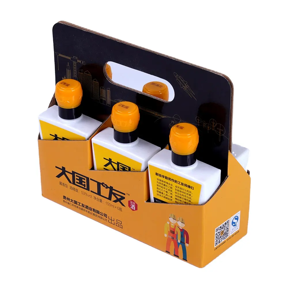 benutzerdefiniertes Logo Karton 3 Pack Bier-Box Träger Großhandel günstig tragbar Griff Wellpappe-Verpackung 3 Flasche Bier Träger