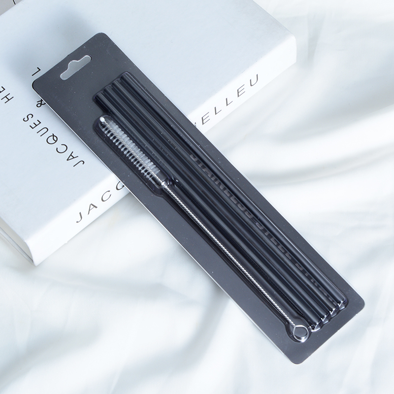 ensemble de paille droite noire