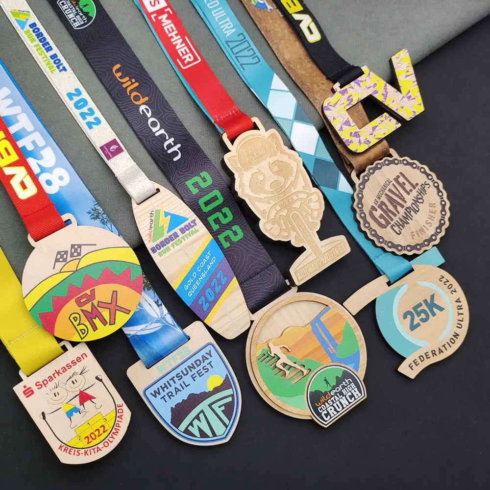 공장 도매 환경 공예품 인쇄 레이저 로고 마라톤 달리기 스포츠 대회 대나무 나무 메달