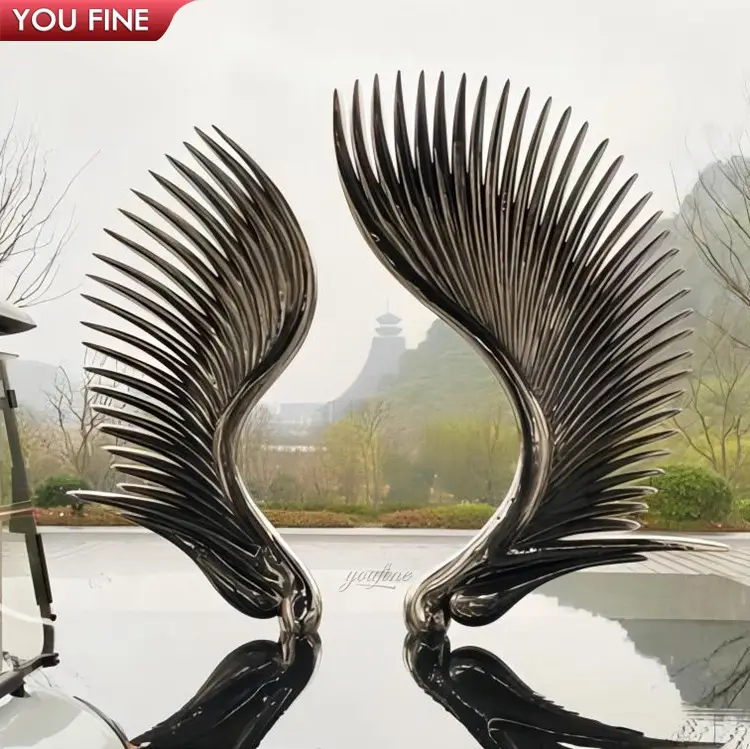 Escultura de ala de acero inoxidable grande para parque al aire libre