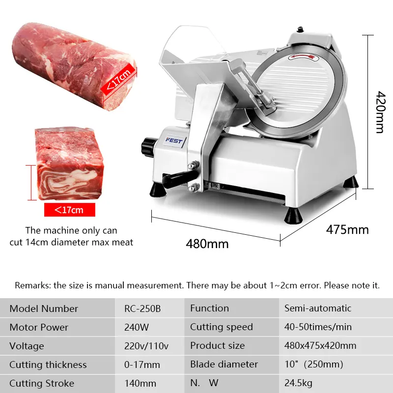 FEST açougueiro deli slicer filé de peixe 250es-10 cortador de máquina de papel fino para 17 milímetros cortador de carne congelada máquina de corte de metal