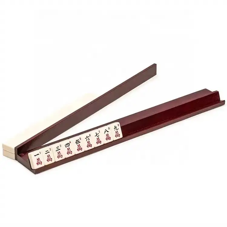 Supports de jeu de Mahjong en bois de pin avec poussoirs intégrés Lot de 4