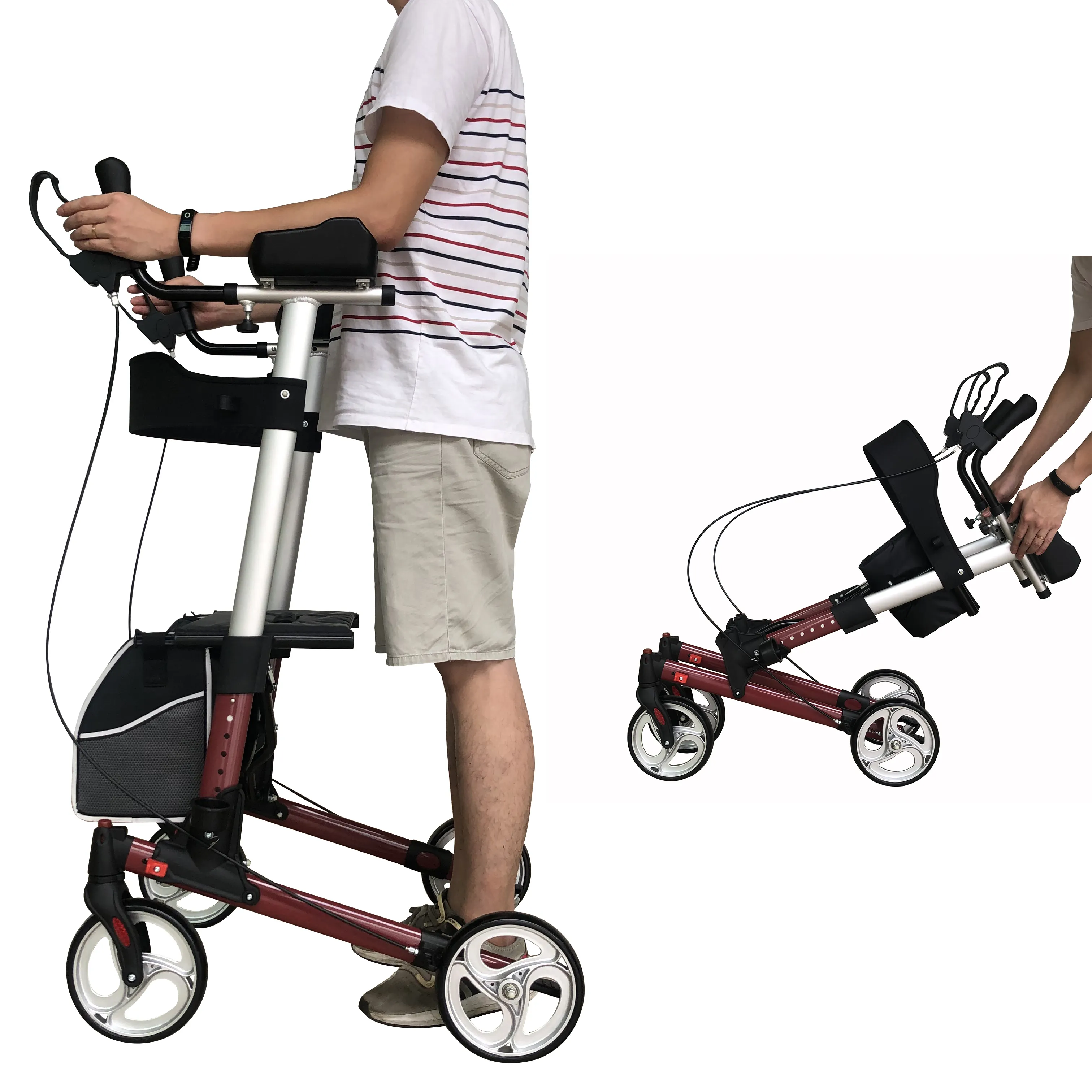 Rollator de alumínio dobrável para adultos, caminhador upright para adultos