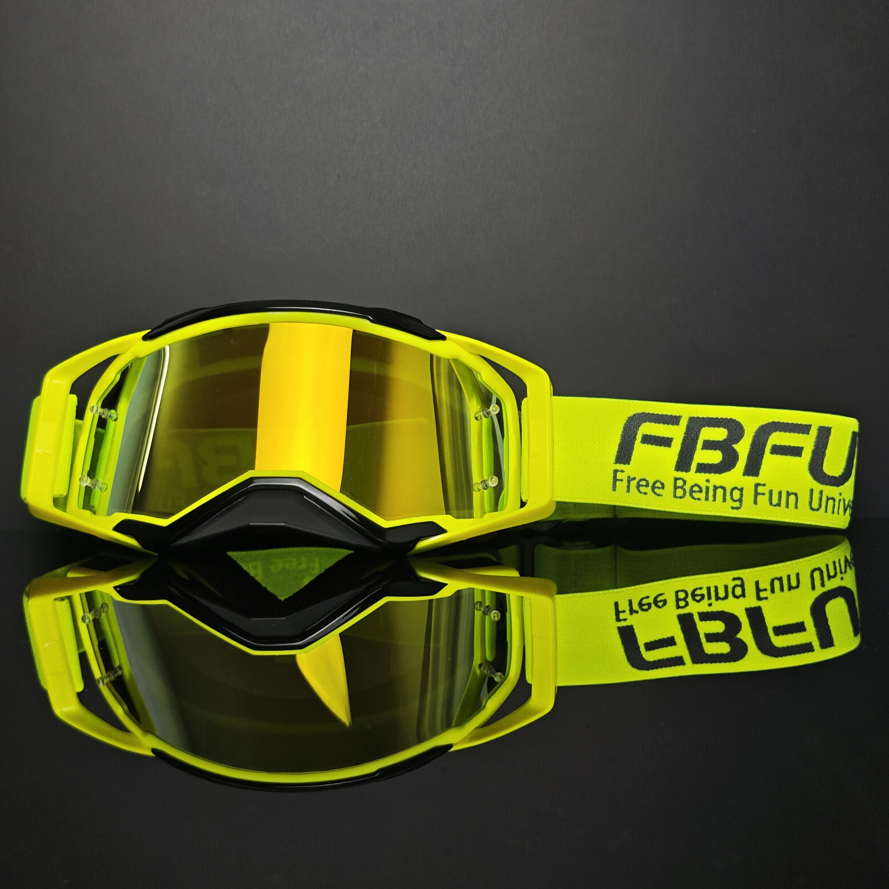 Black yellow framed red glasses