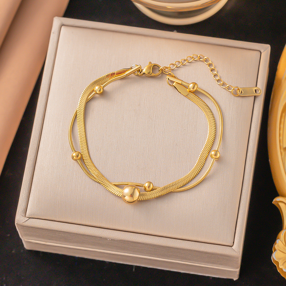 Or B5006 Rond perle lame double chaîne