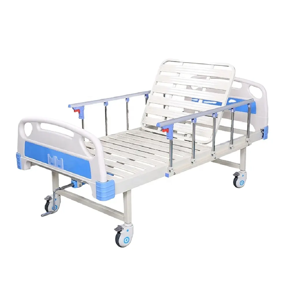 Precio de fábrica, cama médica Manual, 1 función, manivela única, cuidado del hogar, cama médica de Hospital para enfermería de pacientes con colchón