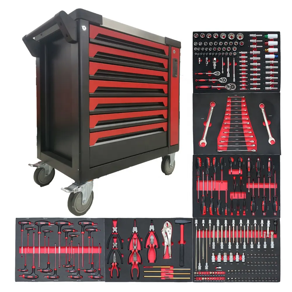 8 Gavetas Armazenamento De Garagem 258 Pcs Conjuntos De Ferramentas Caixa Ferramenta Peito Oficina Trolley Heavy Duty Tool Cabinet