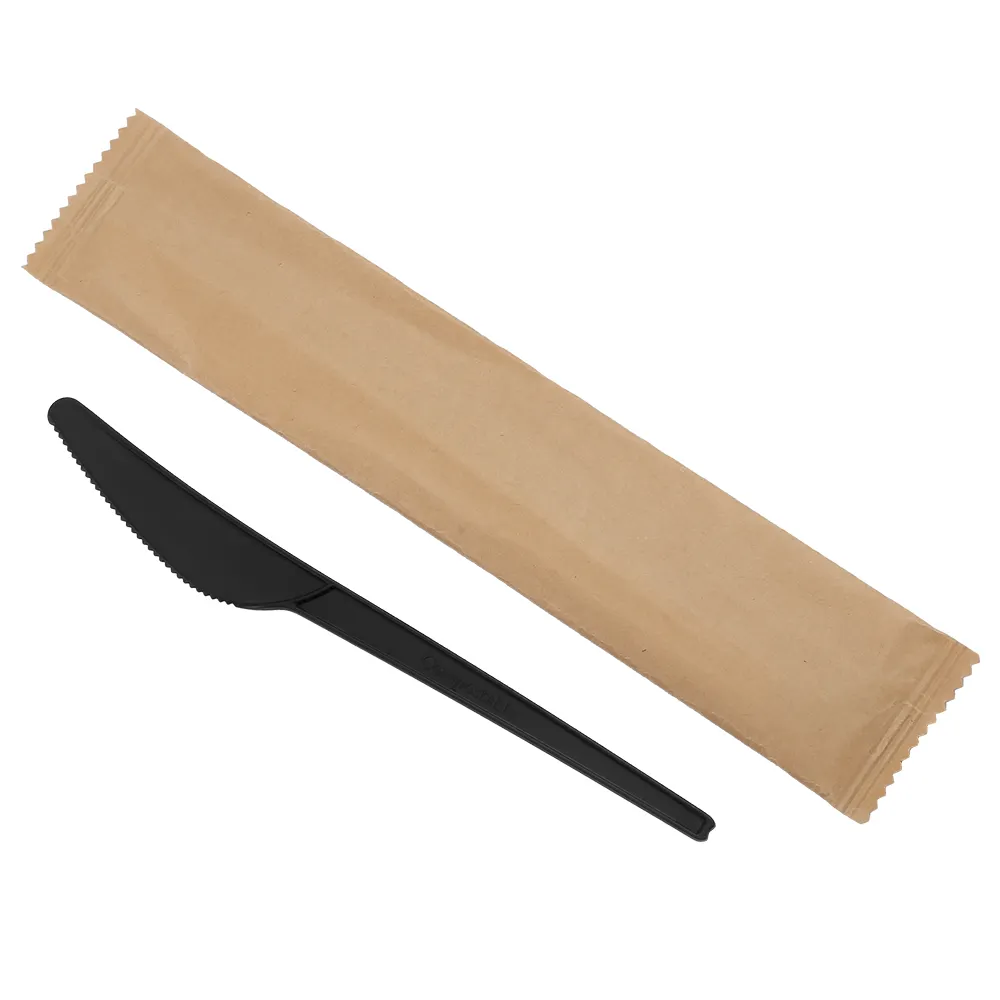 BPI bireysel Kraft kağıt gıda sınıfı PLA tek kullanımlık bıçak biyolojik olarak parçalanabilir çatal bıçak takımı