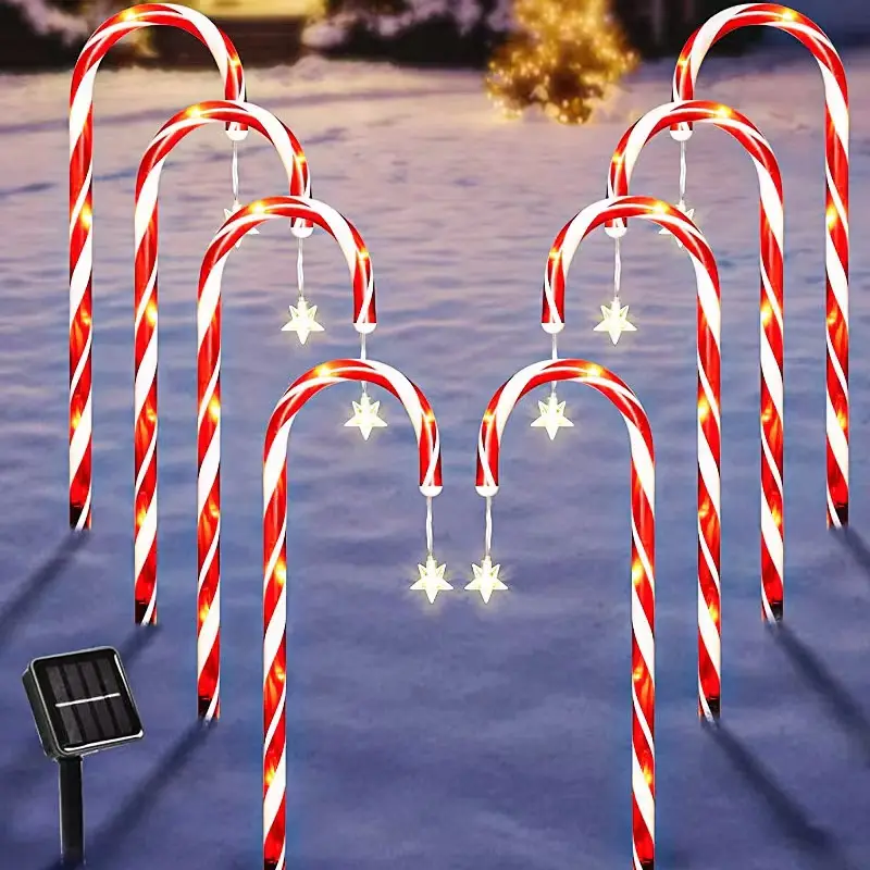 Enfeites De Natal baratos Solar Candy Muletas Festival Luz Luzes De Natal para o Natal Decoração Ao Ar Livre